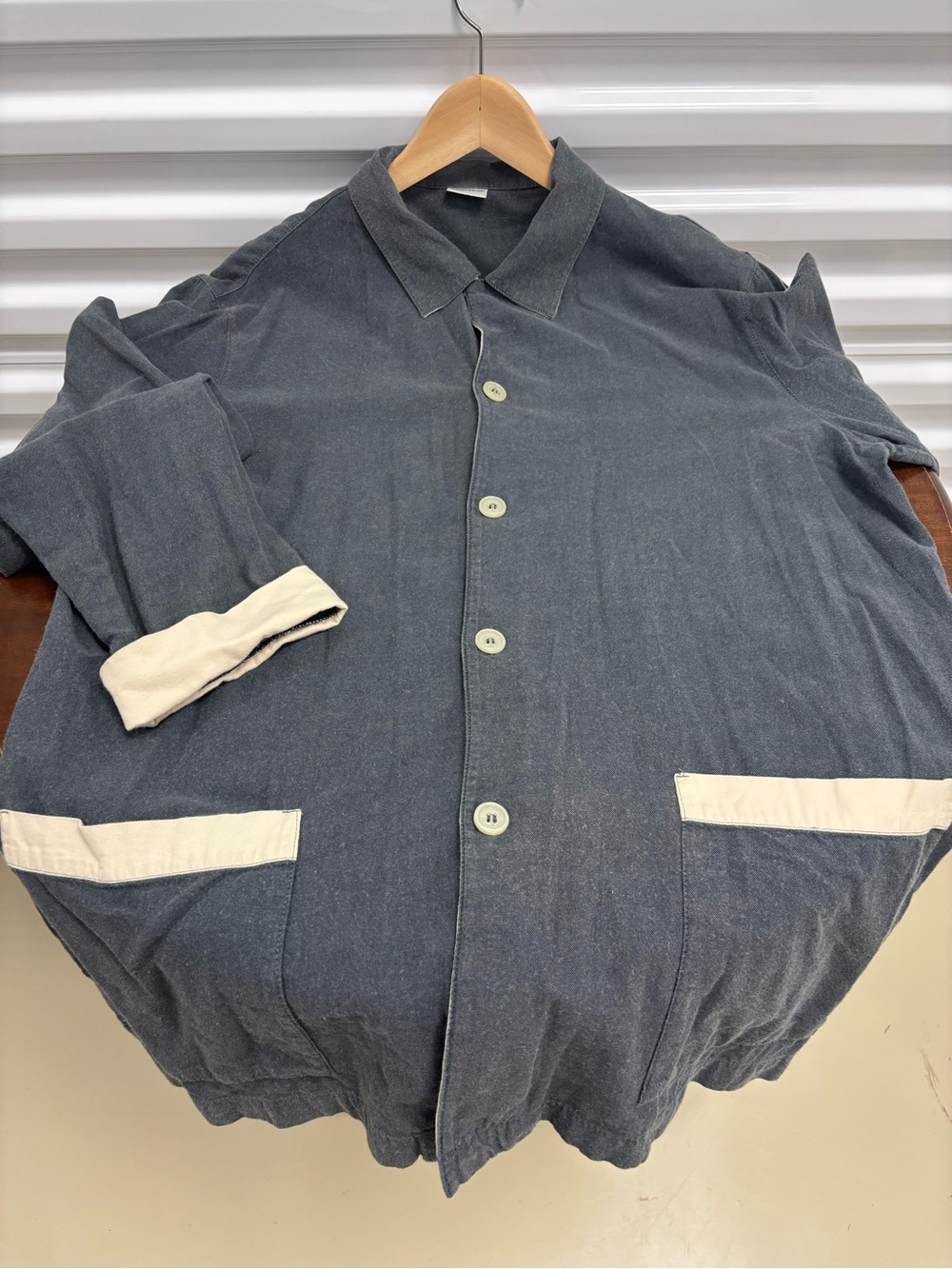 Men's Casual Button-Up Shacket in Charcoal with Cream Trim